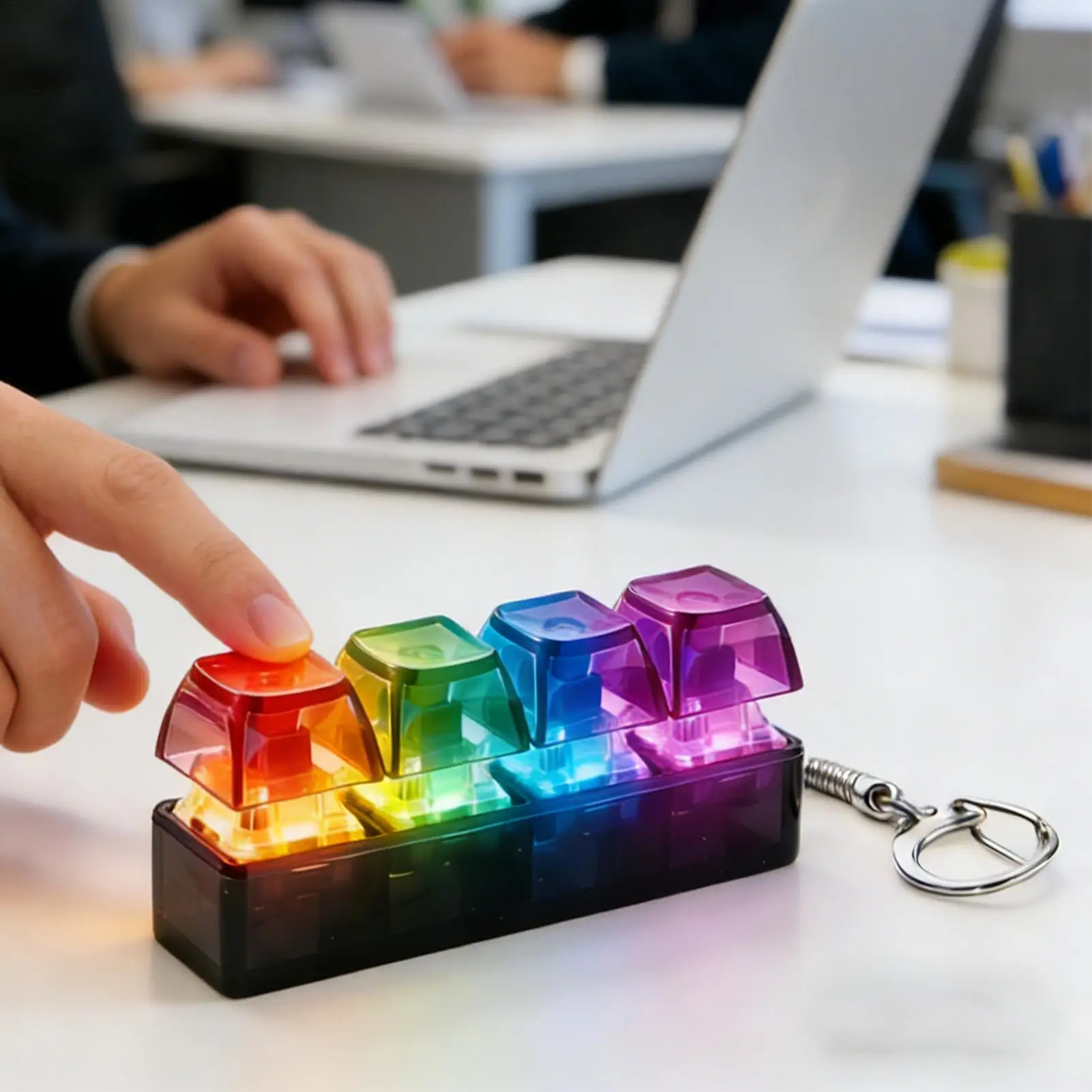 Button Keycap Fidget Keychain 4 Keys Keyboard Decompressions Toys New Keyboard Keychain Toys For Adult Gifts To Relief Pass Time