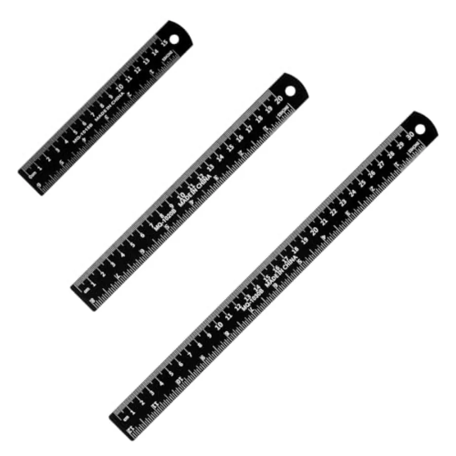 

3PCS Black Metal Ruler Set, 6in/8in/12in Dual-Scale Millimeter Straight Edge for Precision Measurement, Handicrafts, School, Of