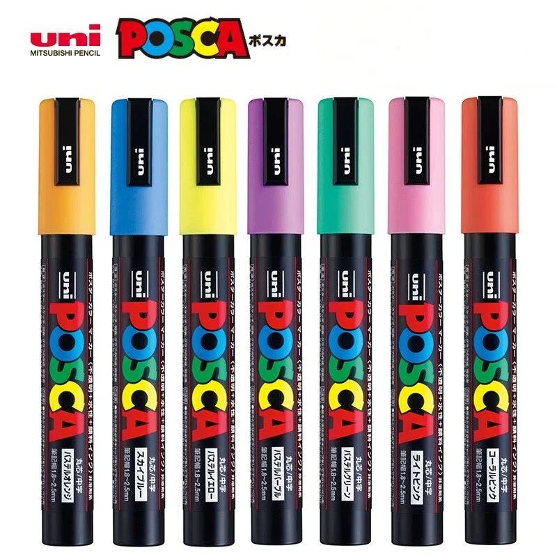 1PC Uni Posca marker pen full colors PC-1M 3M 5m acrylic marker paint plufone on metal glass plastic ceramic rock tire CD paper