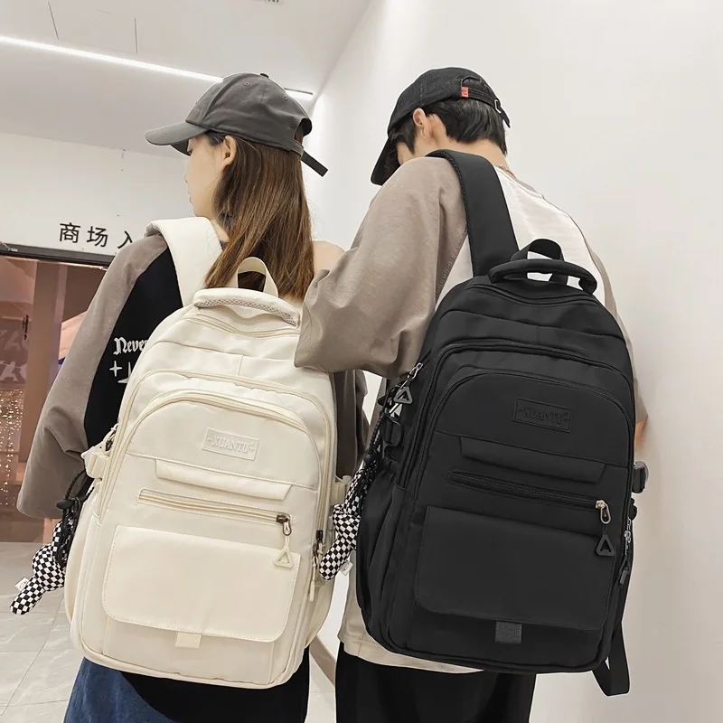 College Students School Backpack Korean Fashion Casual Solid Colour Large Capacity Waterproof Outdoor Travel Camping Backpacks