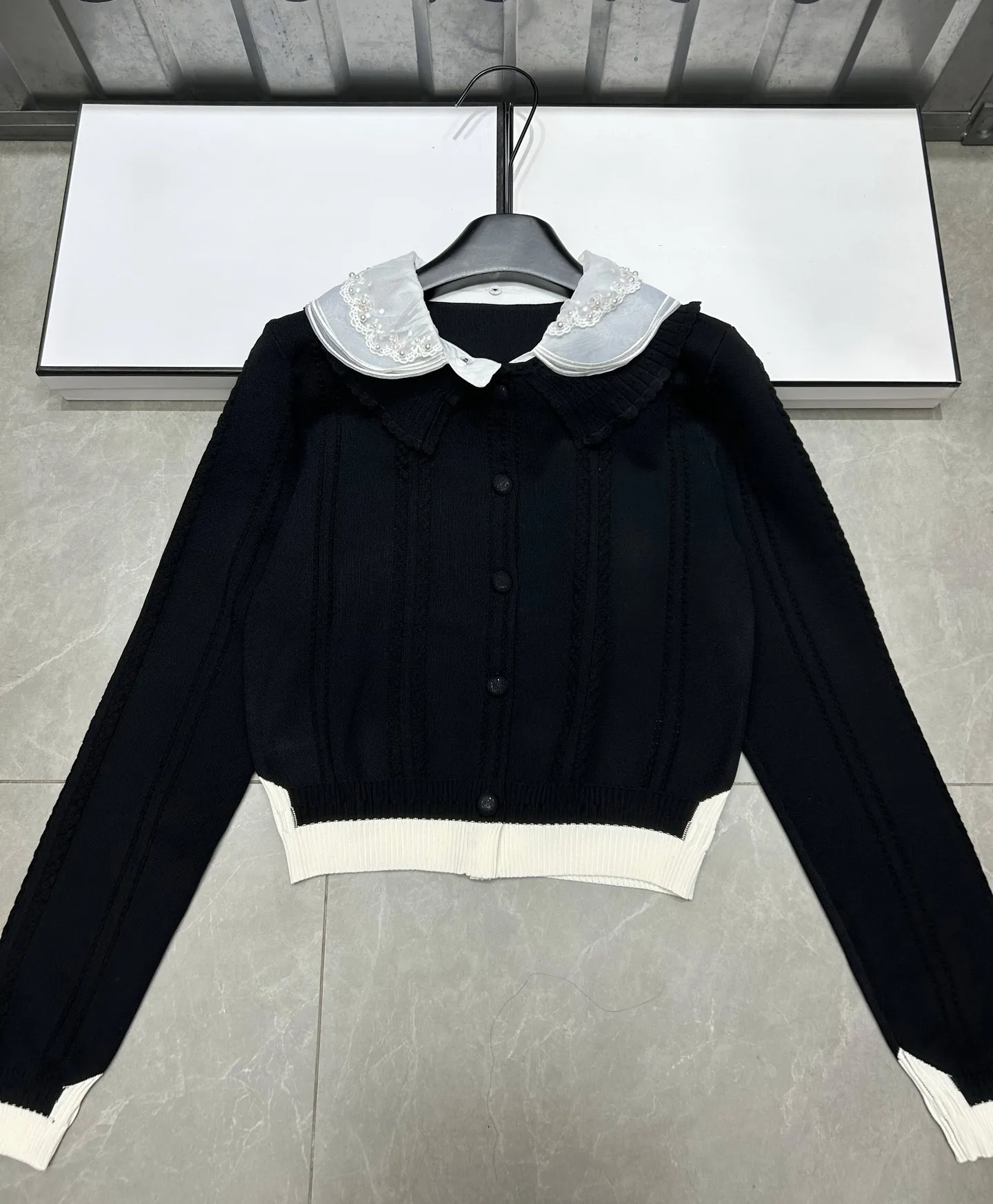 

2025 Autumn New Women's Peter Pan Collar Color Blocking Long Sleeve Patchwork Cardigan Female Cashmere Knitted Sweater N966