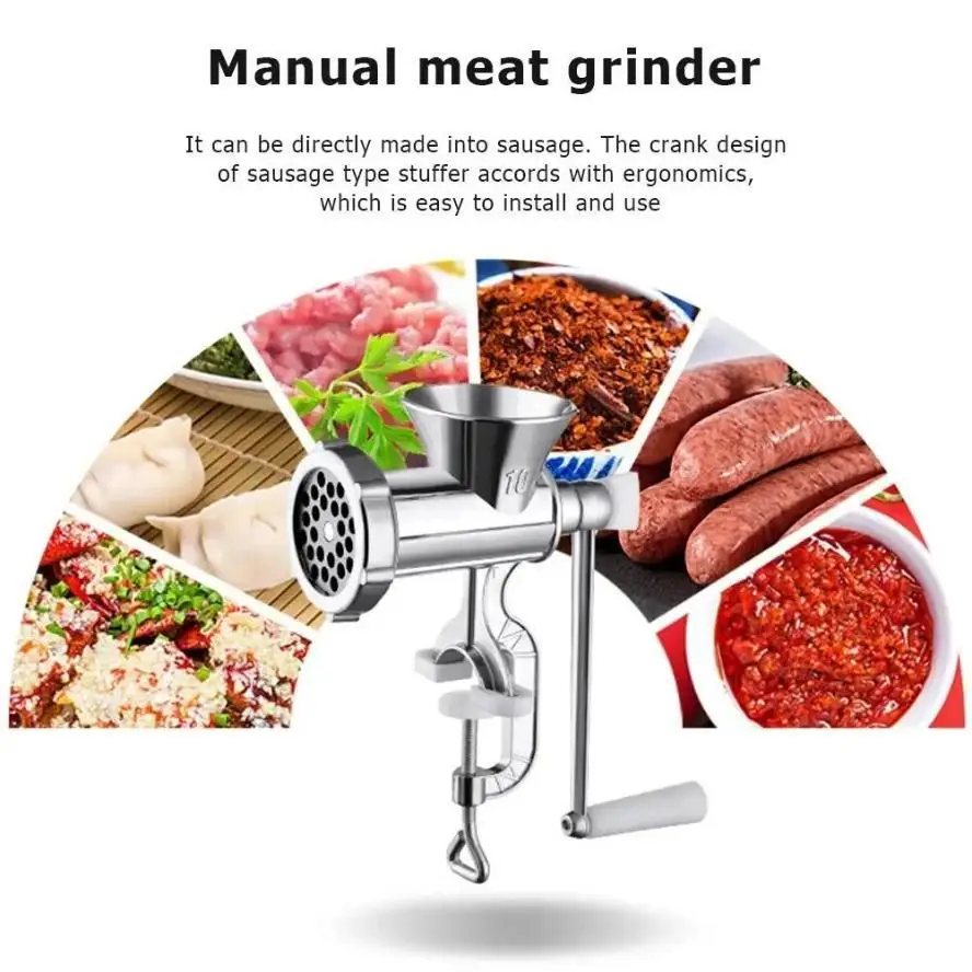 1 Pcs Manual Meat Grinder Silver Aluminum Alloy Powerful Home SausageVegetable Chopper Pepper Kitchen Appliances