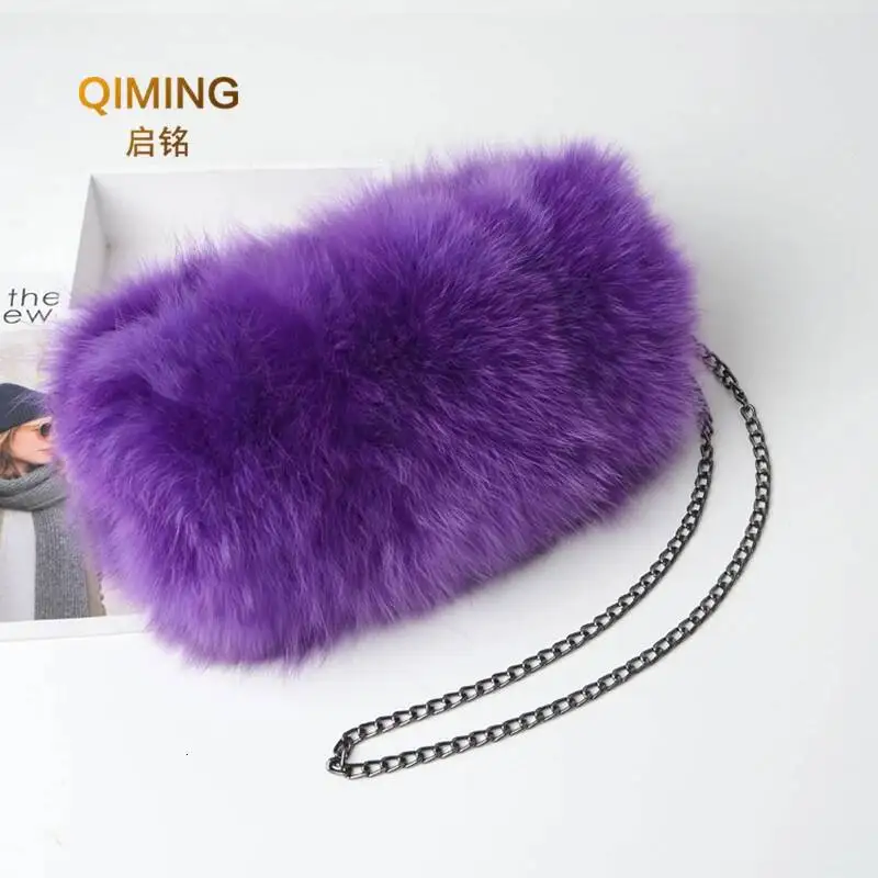 Luxury Real Fox Fur Women Messenger Bags Designer Winter New Fashion Ladies Chain Crossbody Shoulder Handbag Clutch Bag