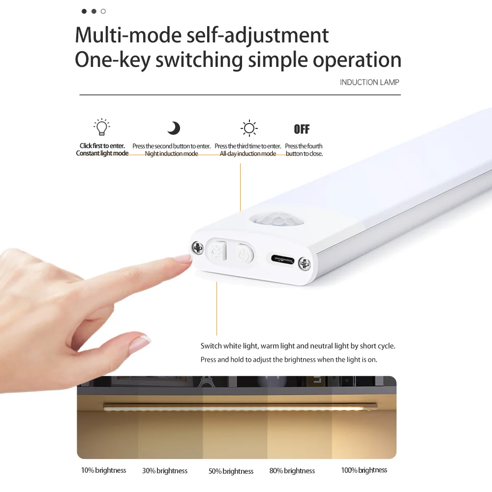 USB sem fio sob a luz da noite do armário, luzes do sensor de movimento, quarto, cozinha, armário, iluminação interna