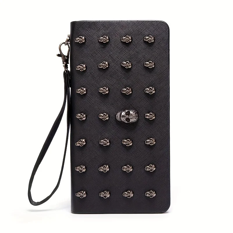 1/2pcs PU Ladies Rivet Handbag Slim Sturdy Shell Secure Zipper Lock For Mall Visits Short Durable Dark Unique Daily Carry Clutch