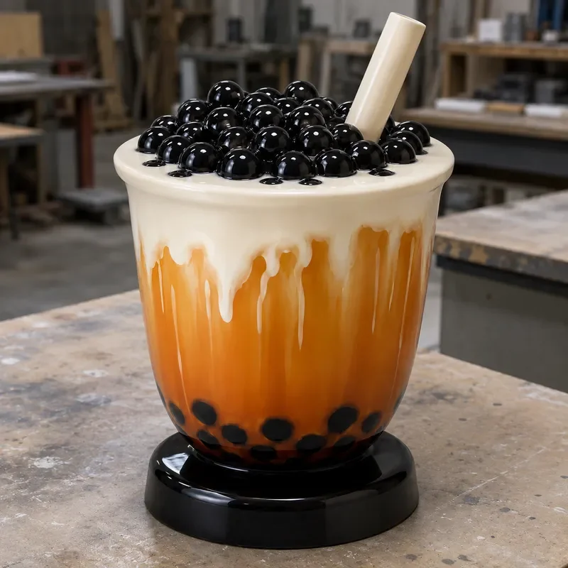 Custom Resin Bubble Tea Cup Sculpture Giant for Shopping Mall Restaurant and Food Court Decoration