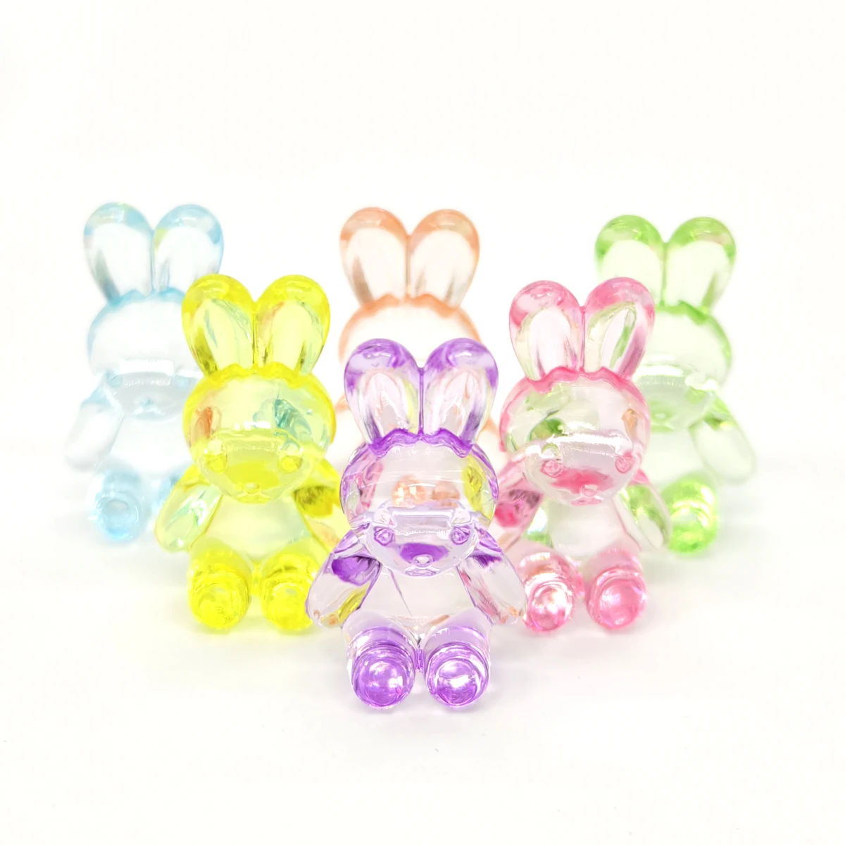 20p Acrylic clear frosted cartoon teddy bear rabbit horizontal hole loose bead DIY mobile phone chain pendant ornament gift