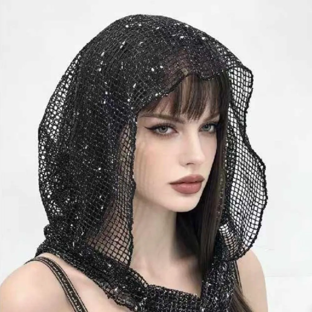Fairy Solid Color Hooded Headscarf Breathable Lightweight Glitter Turbante Scarf Polyester Shawl Cap Middle East Style