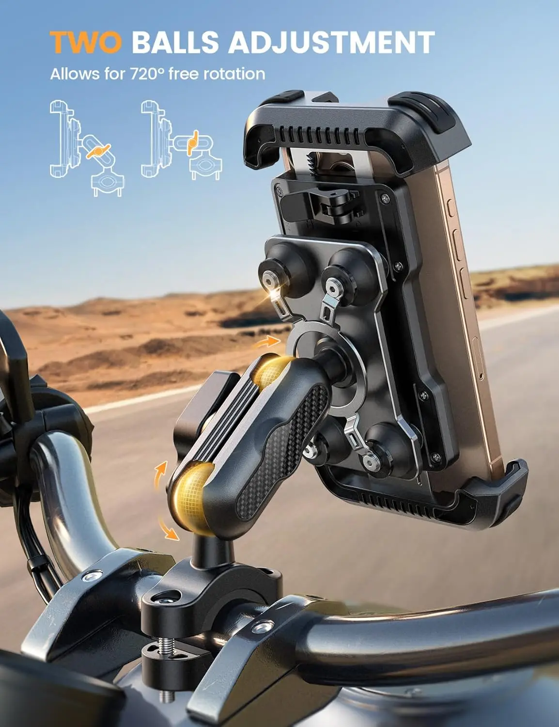 Motorcycle Phone Mount Holder Bike Cell Phone Mount, Bicycle Handlebar Phone Clamp, Gifts for iPhone 16 15 14, 4.7-6.7