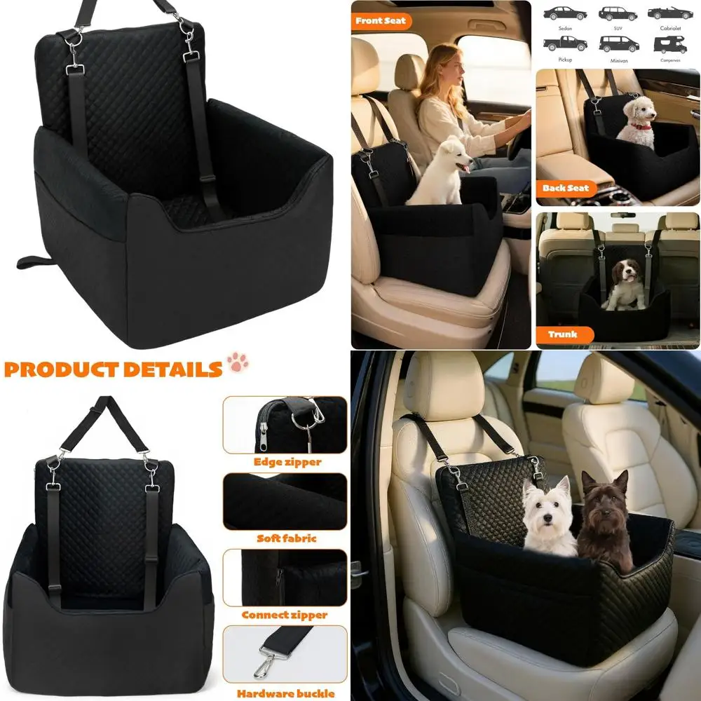 

Elevated Memory Foam Dog Car Seat with Detachable Washable Cover and Safety Leashes for Small to Medium Dogs