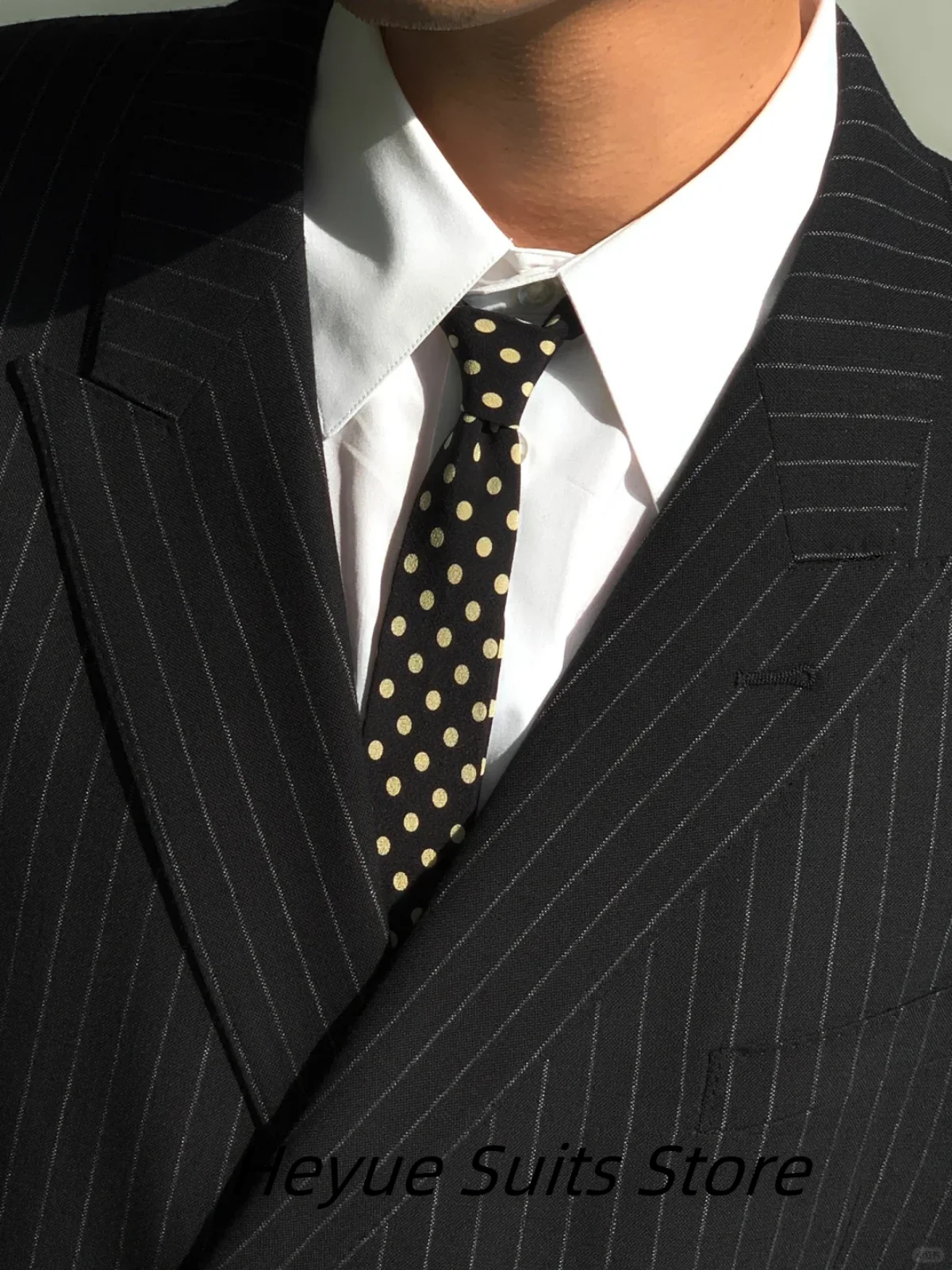 Leisure Stripe Men  Suits Fashion Classic Peak Lapel Groom Tuxedos Double-breasted 2 Pieces Sets Male Blazers Costumes Homme