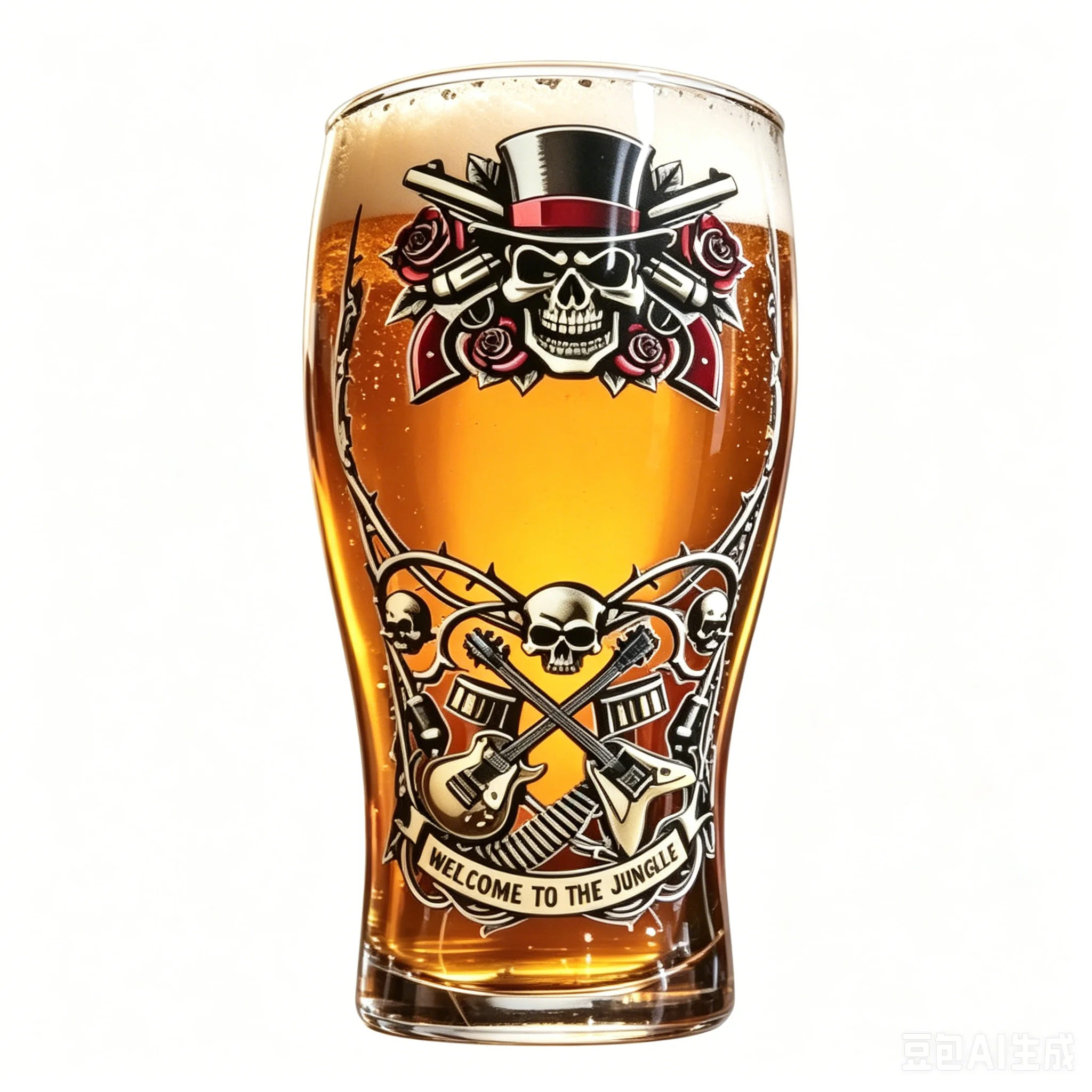 Guns N Roses 30th Anniversary Vintage Skull & Rose Beer Glass - Rock Band Drinking Cup for Music Fans Gift
