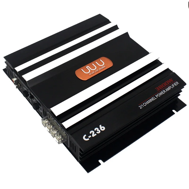 3800 W Car Amplifier 2 Channel Black Aluminum Alloy High Power Car Stereo Audio Power Amplifier for Car Subwoofer