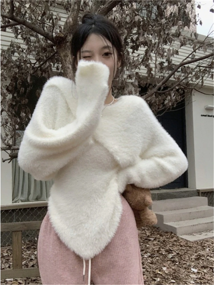 Colorfaith SW9123JX New 2024 Elegant Lady 2 Pieces Sweaters Fashion Vintage Fake Mink Cashmere  Knitted Women Autumn Winter Tops