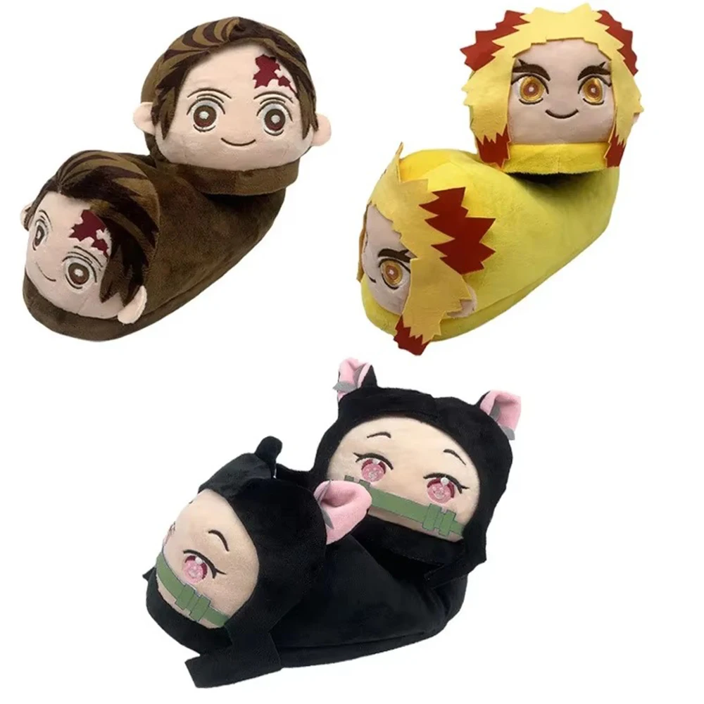 Cute Japan Tanjirou Anjuro Cotton Slipper for Winter Autumn Cartoon Demon Slayer Slippers Couples Indoor Non Slip Home New Shoes