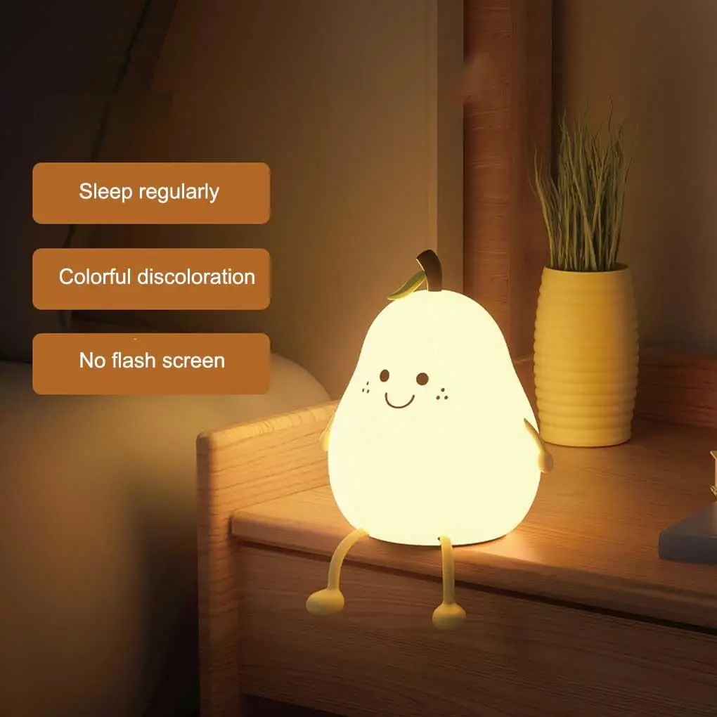 Cute Pear Shape Silicone Night Light USB Kids Nursery Lamp Multicolor Night-light for Bedroom Bathroom Living Room