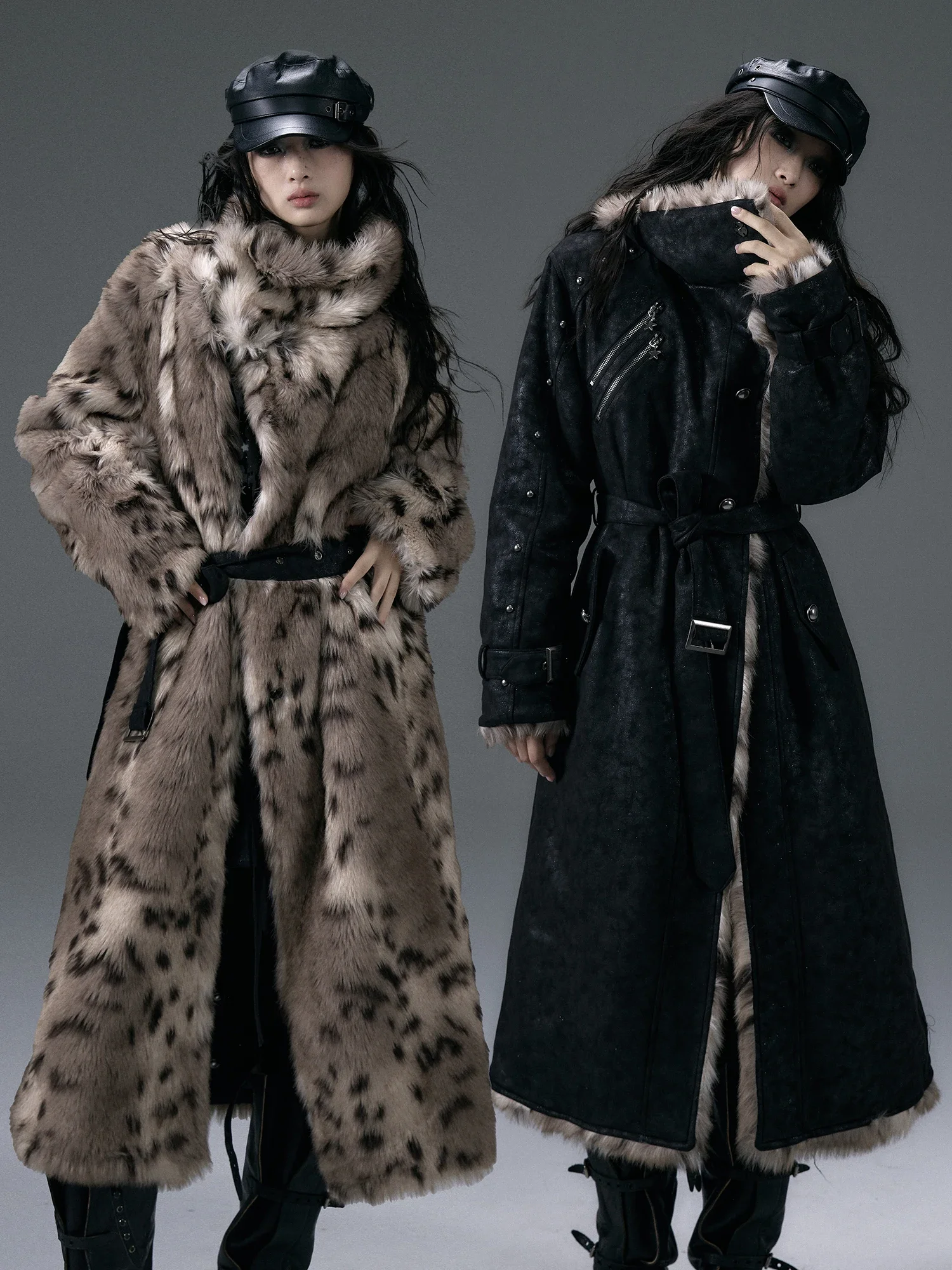 

Suede Leopard Print Medium and Long Coat on Both Sides, Thick Environmentally Friendly Fur Coat