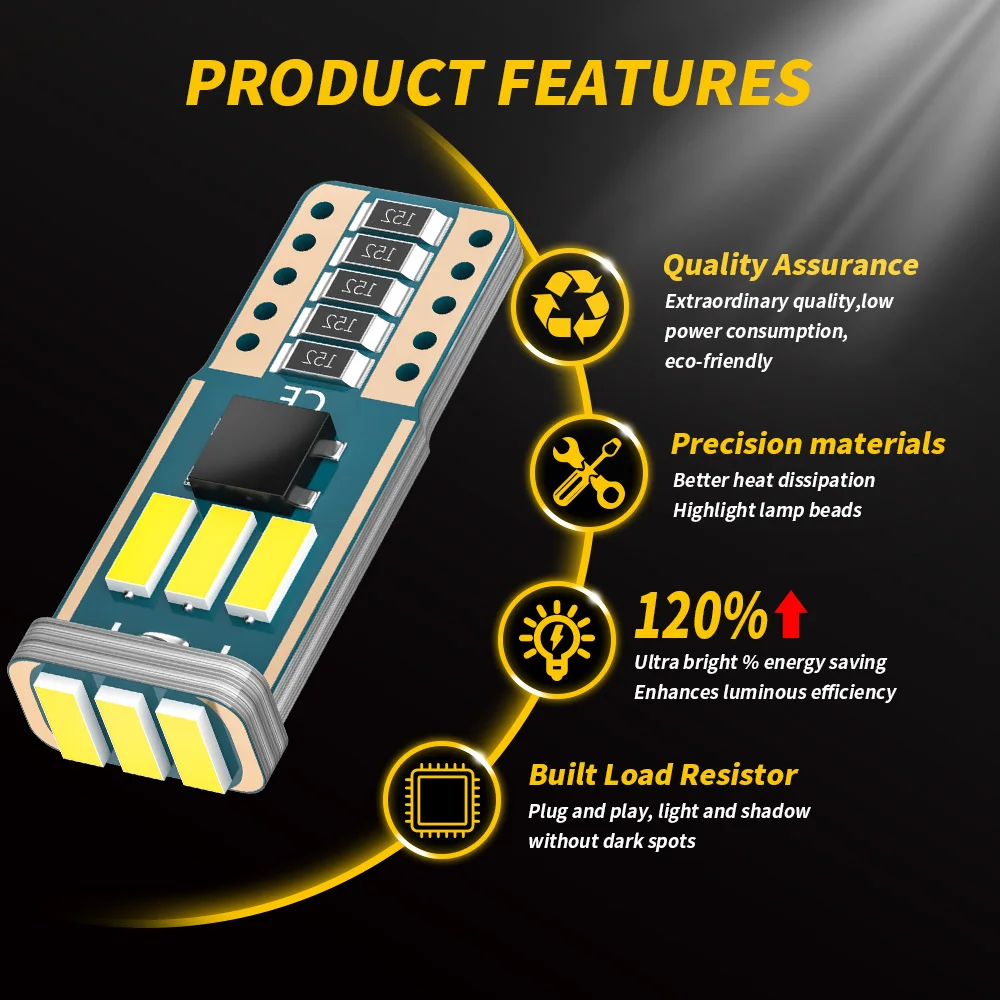 DXZ LED W5W 전구 9-SMD 캔버스 168 194, 흰색 자동차 인테리어 돔 독서 클리어런스 조명, 오류 없는 자동 램프, T10 50 개, 6000K 12V