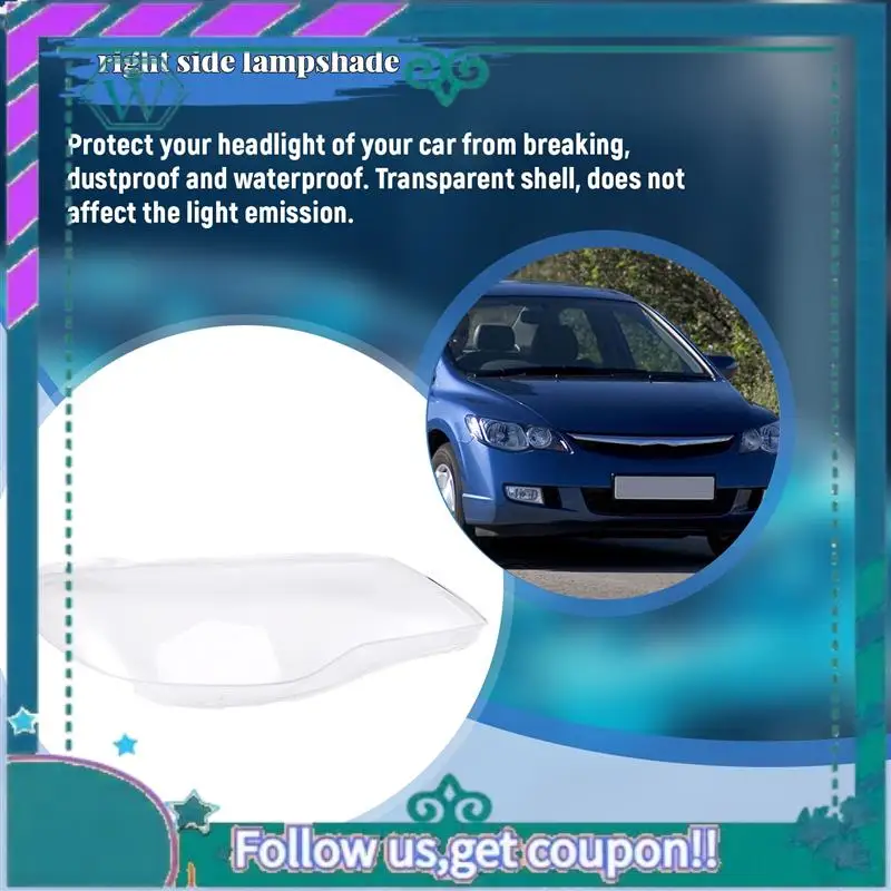 

AA92-Car Front Side Headlight Clear Lens Lamp Shade Shell Cover For Honda Civic FD 2006 2007 2008