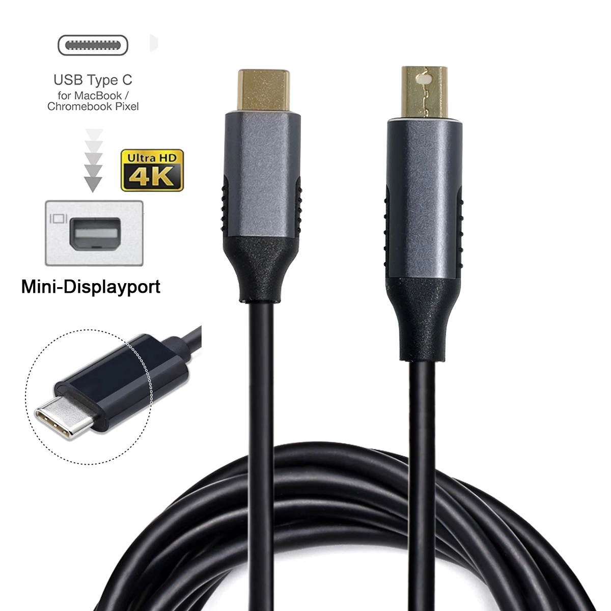 Cablecc Usb 3.1 Type C USB-C Bron Naar Mini Displayport Dp Toont Mannelijke 4K Monitor Kabel Voor Laptop 1.8M