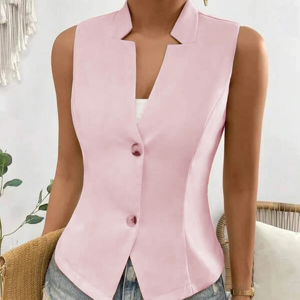 Women\'s Vest Design Neckline New Style Coat 2 Buttons Women Vest Slim Fit Coat Elegant Casual Sleeveless Jacket Women Clothing