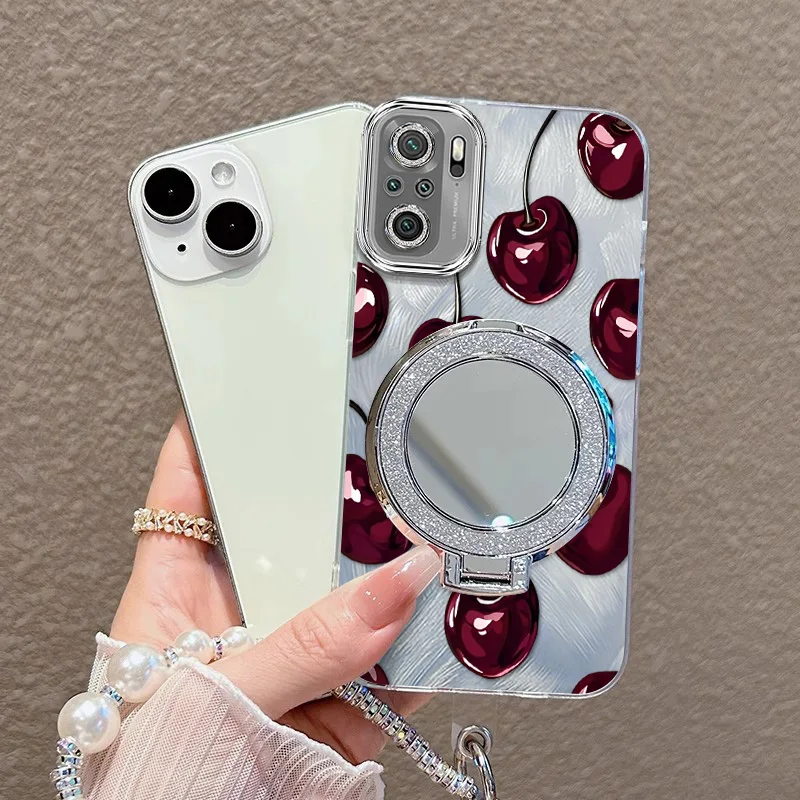 3pcs( Shining cherries Phone Case+Lanyard+Stand) For Poco M5S/M2/M2/M6 5G/M6 Pro 5G Phone Case