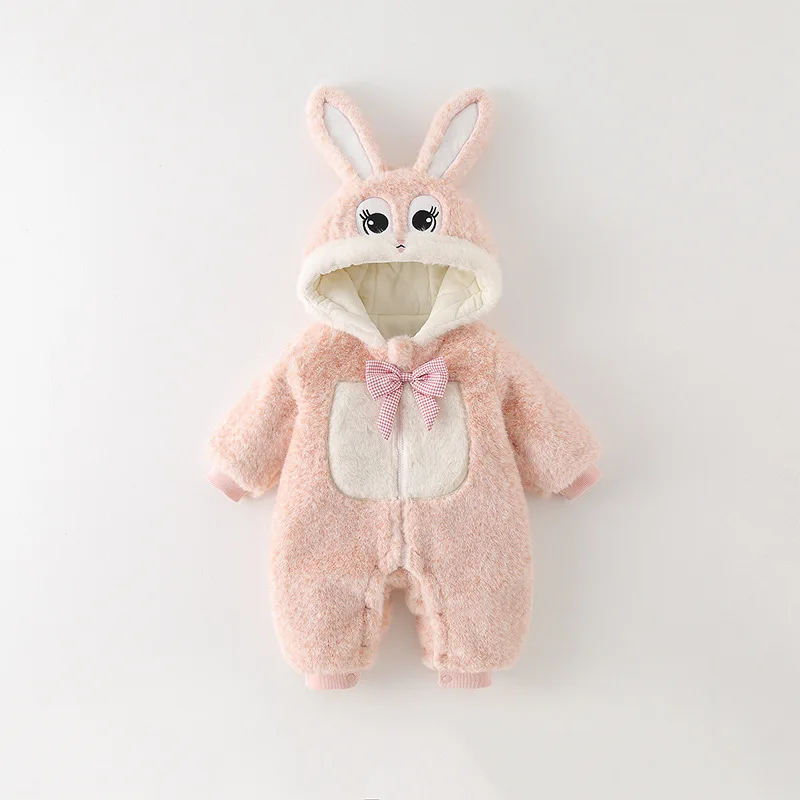 IYEAL Baby Warm Fleece Romper Winter Baby Girl Outdoor Outfit Super Cute Rabbit Jumpsuit Autumn And Winter Thick Cotton Coat
