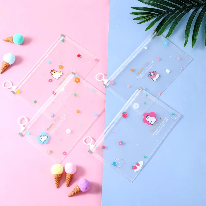 4pcs Rabbit Bear A5 Folder Bag Waterproof Student Desktop Organizer Pouch Kawaii Stationery  Storage Bag File Pocket