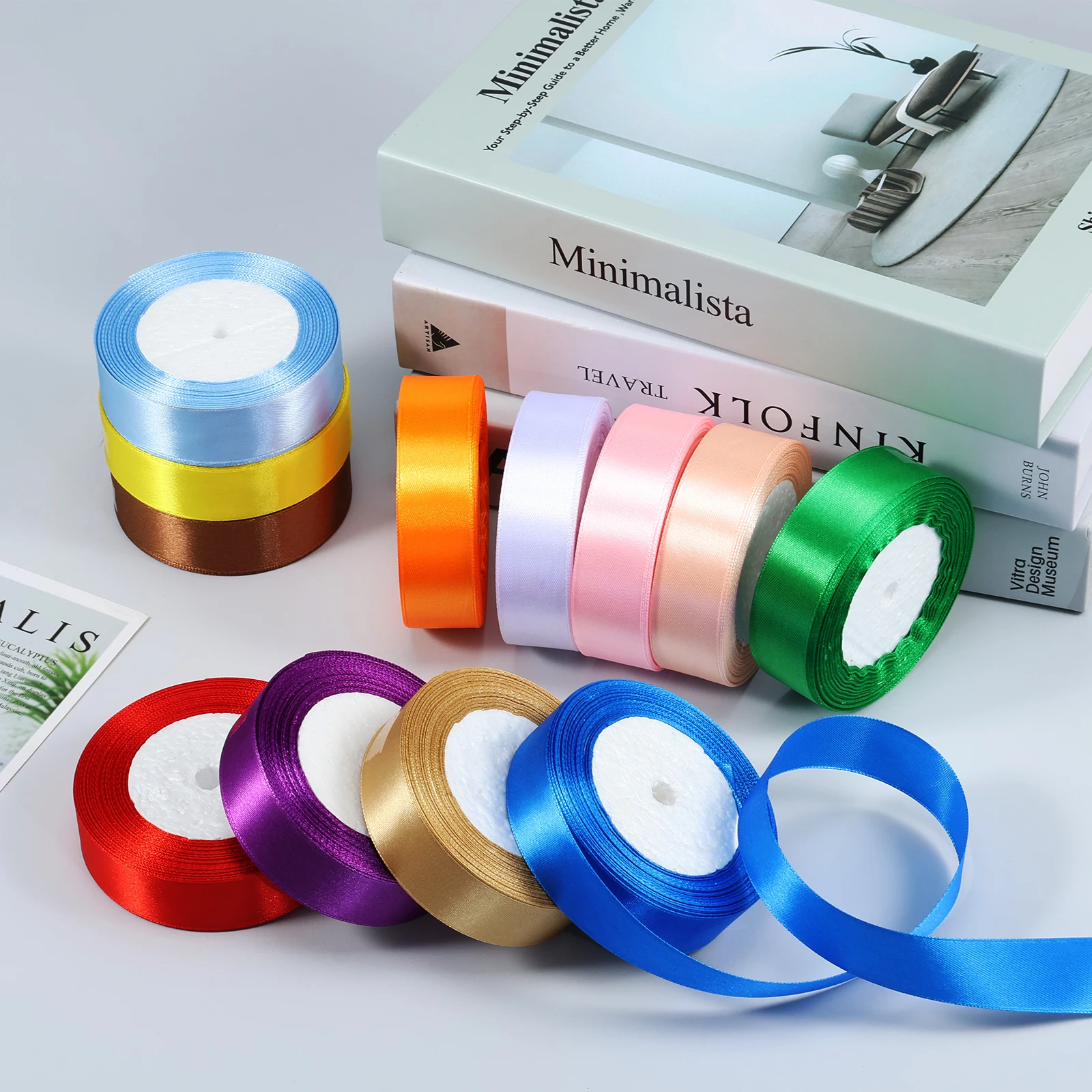 12 Colors Satin Ribbon Roll 25 Yards Polyester Gift Wrapping Ribbon Roll DIY Wedding Bouquets Clothing Party Craft Ribbon Roll