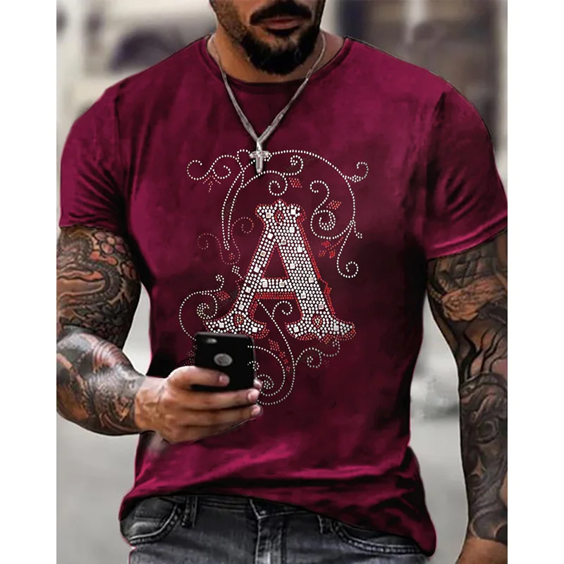 Men's Clothing High Quality Fashion Oversized Tee y2k A Rhinestone Designer Short Sleeve Tops Daily Casual Street T-Shirt New