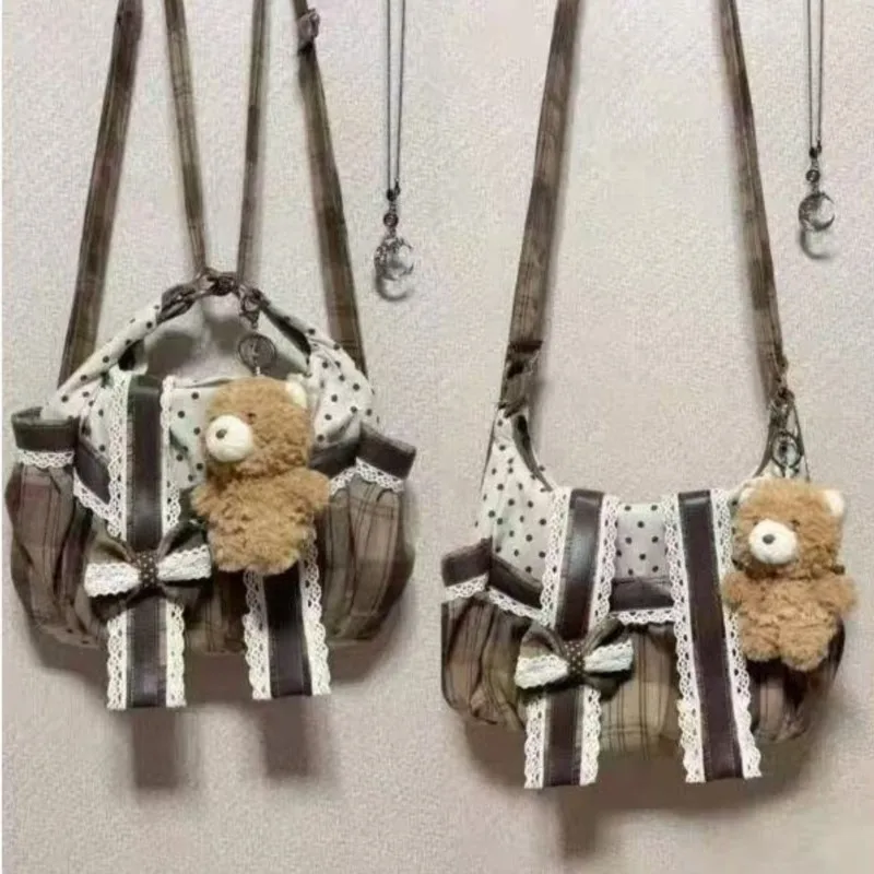 

Корейская ретро кружевная сумка через плечо с бантом, женская лоскутная ткань, большая вместительная парусиновая сумка через плечо, литературный многофункциональный рюкзак