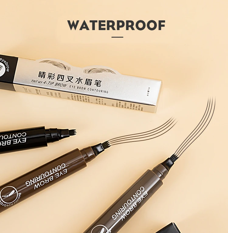 4 Point Eyebrow Pencil Black Brown Waterproof Microblading Liquid Eyebrow Pen Makeup Long Lasting Cosmetic 4 Points Eye Brow Pen