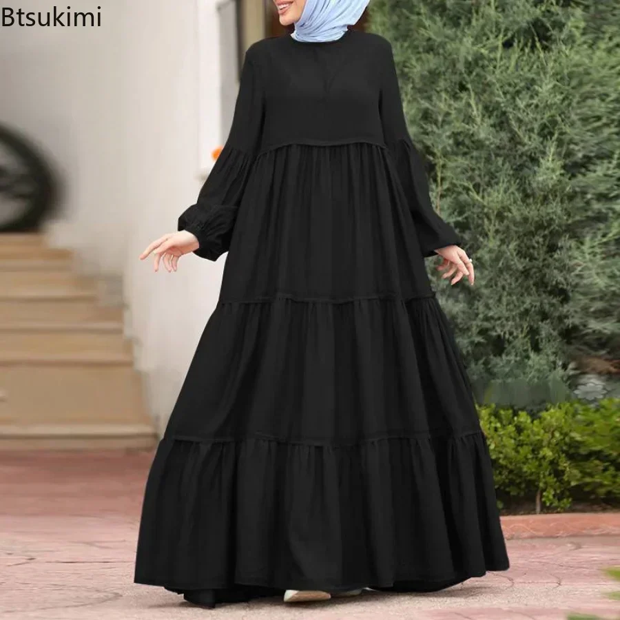 New 2024 Women\'s Casual Sun Dress Fashion Loose Muslim Dress Abaya Long Sleeve Islam Clothing Abayas Women Dubai Robe Oversized