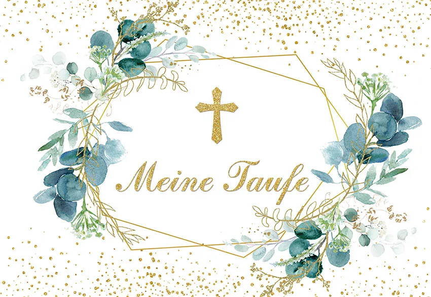 Mehofond God يبارك خلفية المعمودية الذهبي الصليب الأخضر يترك الاطفال صبي فتاة حفلة أول المناولة المقدسة خلفية التعميد