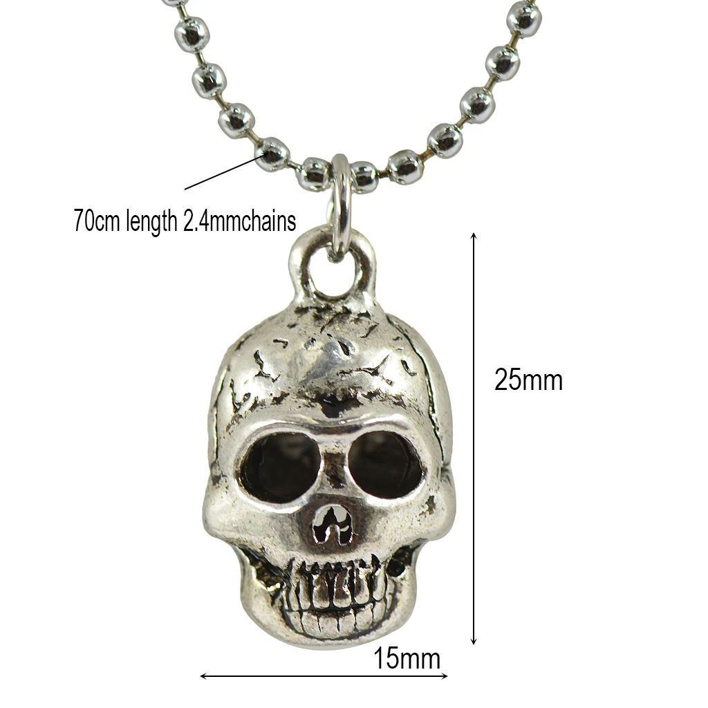 One  set 3D motor Punk Halloween Rock and Roll Skeleton Hollow Skull Head Pendant Ball Chian Necklace
