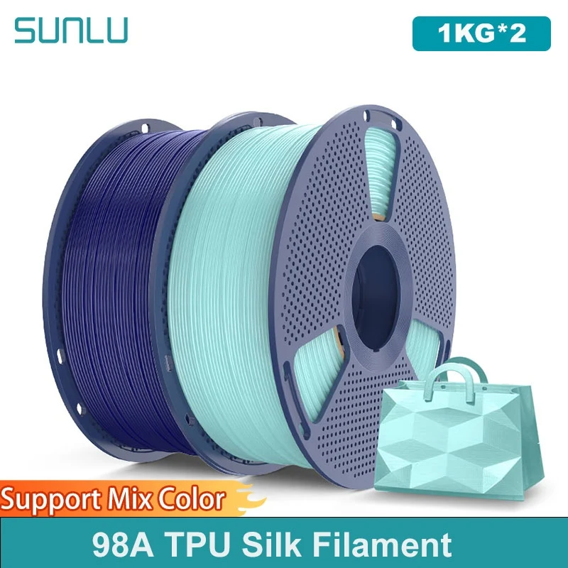 SUNLU 2KG Filament de soie TPU 1.75mm 1kg bobine Flexible soie brillante Filament de Surface lisse pour imprimante 3D FDM, 98A TPU-SILK
