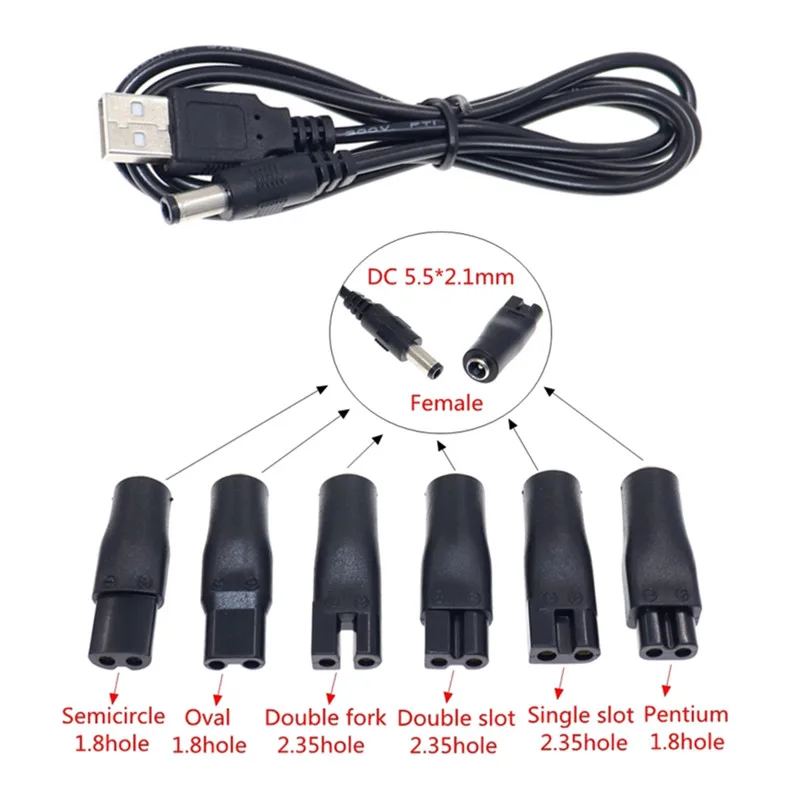 Evrensel saç makasları kablo DC konektörü USB adaptörü şarj kafaları güç kablosu jilet şarj şarj konvektörü