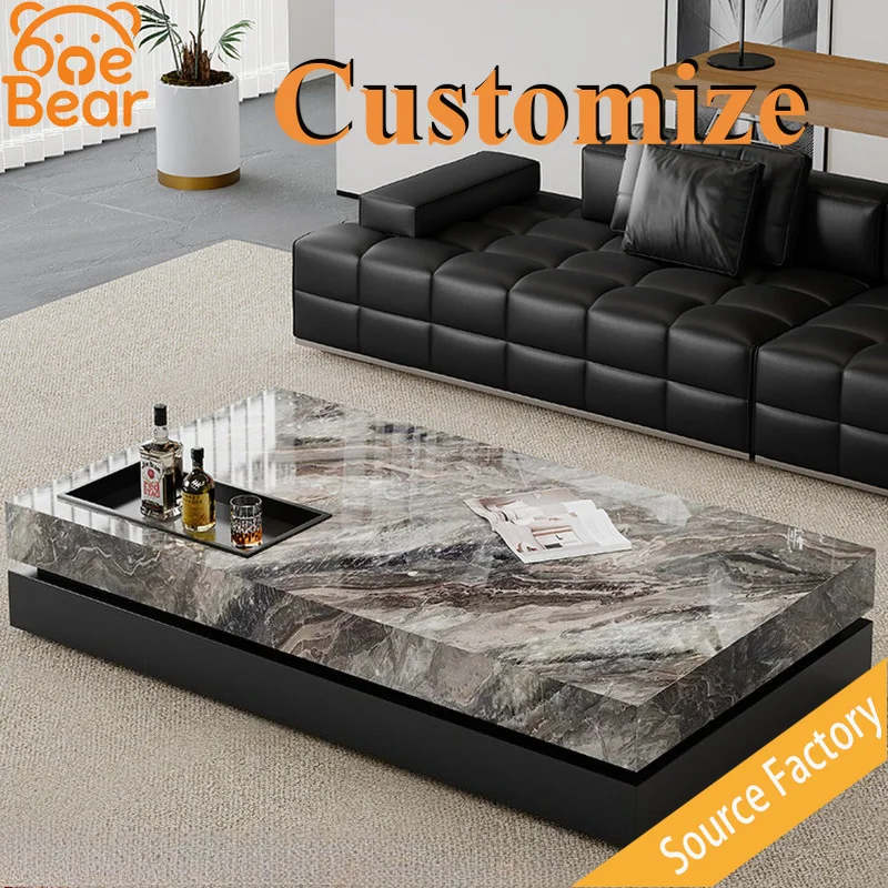 

Black Marble Tea Table High Gloss Surface Stain Resistant Luxury Furniture for Cafe Office Reception Area