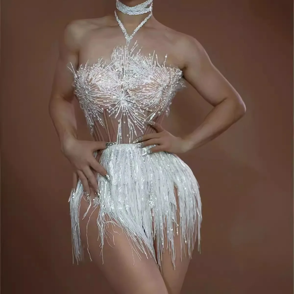 

Costumes Dance Performance Party Waist Tassel Design Sense Mesh Splicing Hip Wrap Skirt Vestidos Para Mujer De Fiesta Elegantes