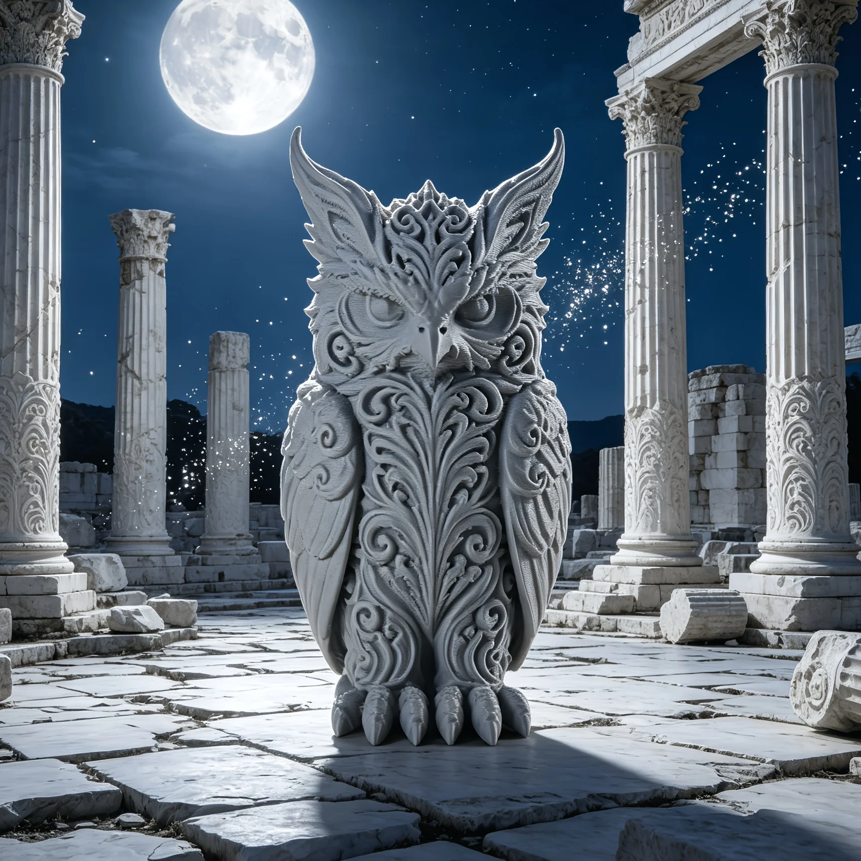 Mysterious Patterns Owl Figurines 3D Printed Forest Fantasy Miniature Statues Magic Bird Ornaments for Home Office Desktop Decor