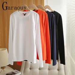 Garaouy 2023 Spring Slim Elastic Long Sleeve Solid T-Shirts Versatile White Black Basic Tees Female Bottoming Shirt Tops Mujer