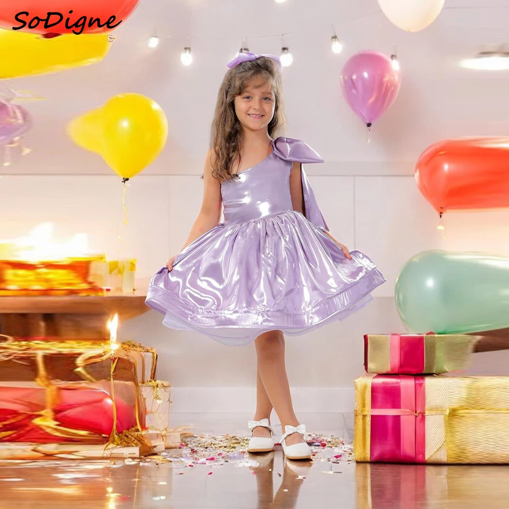 

SoDigne A-line Satin Flower Girl Dress One Shoulder Sleeveless Princess Kid Gown 2025 Birthday Party Dresses Customized ﻿