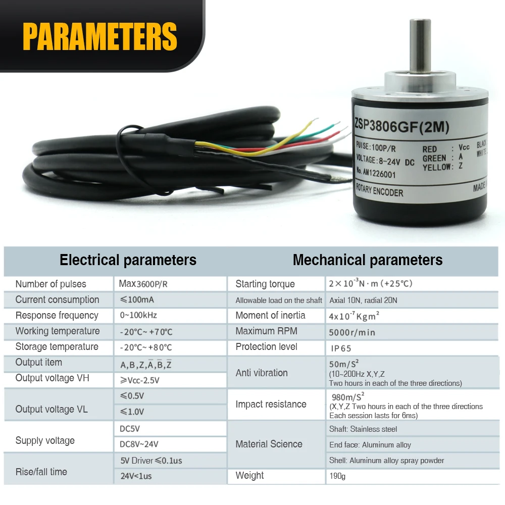 HLTNC ZSP3806 Class IP65 incremental solid axis photoelectric rotary encoder can replace Omron E6B2-CWZ6 for cnc
