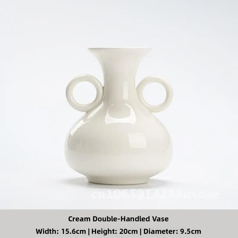 Cream style double ear vase with a high-end feel, retro vintage, high aesthetic value, simple decoration, vase insertion