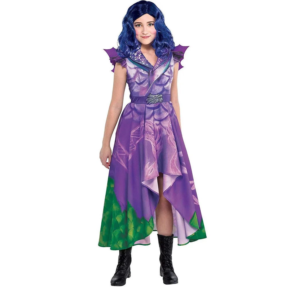 Audrey Evie Evil Mal Descendants Cosplay Costume Dress Girls Carnival Party Halloween Costume Wig Kids Disguise Descendants 3