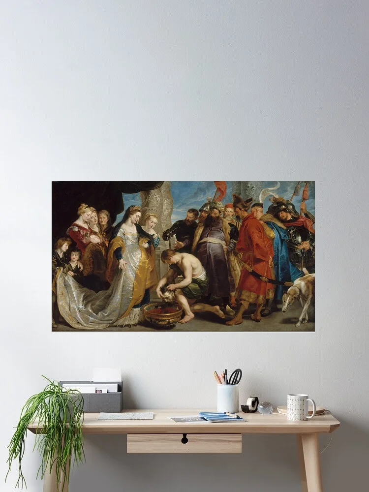 Sir Peter Paul Rubens Head of Cyrus Brought to Queen Tomyris, Art Print Canvas Poster, Living Room Decor, Home Wall Picture