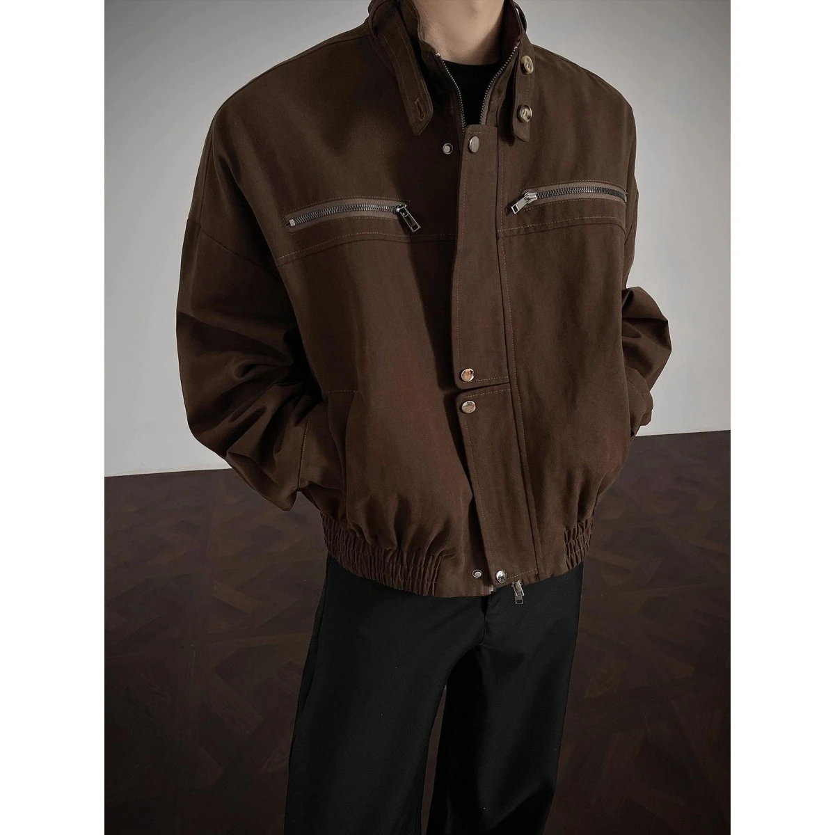 

American Barn Sle Stand Collar Workwear Jaet ex Autumn Versatile Trendy Loose Casual Top Youth ular Polyester Cott...