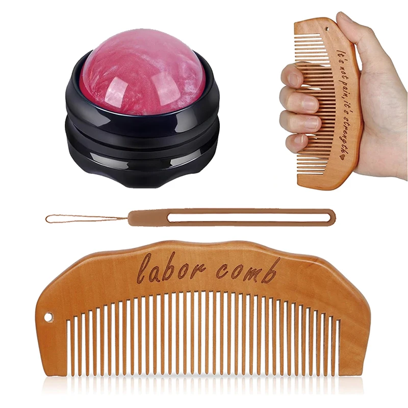 Kit de peigne de naissance et de boule de Massage pour femmes, 3/2/1 pièces, essentiels du travail et de la livraison, peigne de travail en bois, indispensable pour la grossesse