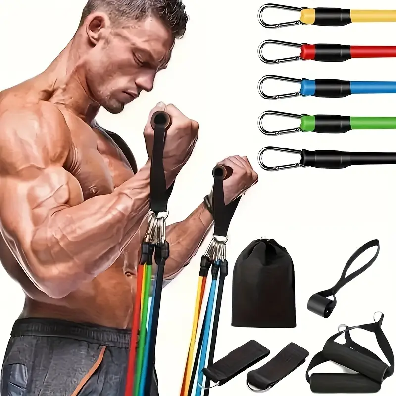 11pcs TPE Resistance Band Set Fitness Band Pull Rope Elastic Training Band With Door Anchor Handles Carry Bag Legs Ankle Straps - 2