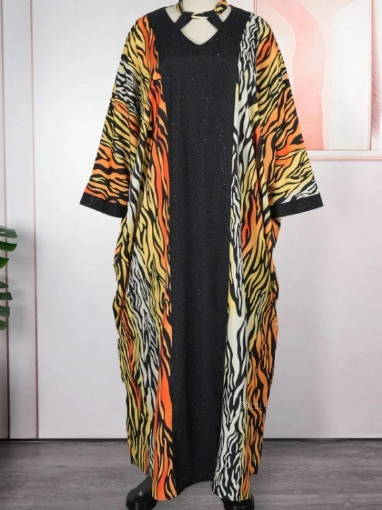 

Новое африканское платье-кафтан больших размеров в полоску с V-образным вырезом и галстуком-бабу для фестивалей, повседневная одежда Boubou, повседневная одежда